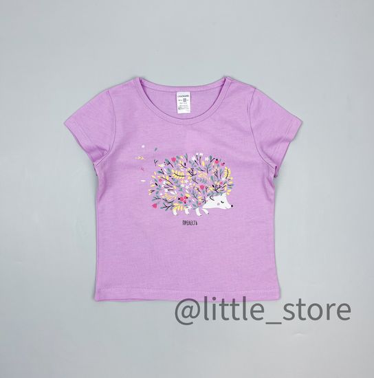 Футболка хлопковая "Бабочки в лесу" лиловая