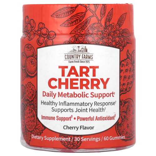 Country Farms, Tart Cherry, ежедневная поддержка метаболизма, вишня, 60 жевательных таблеток (200 мг в 1 жевательной мармеладке)