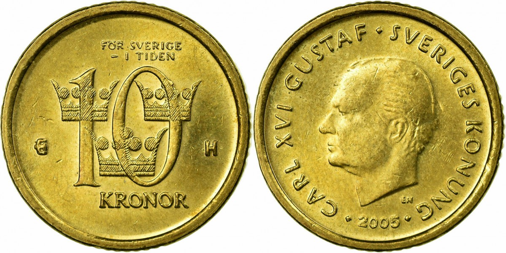 Швеция 10 крон, 2001-2009 Король Карл XVI Густав XF