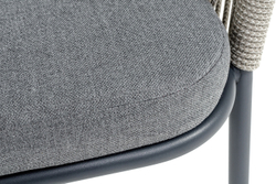 "Лион" стул плетеный из роупа, каркас из стали темно-серый (RAL7024) муар, роуп серый меланж круглый, ткань серая 017