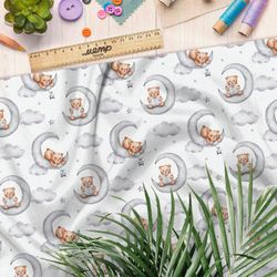 Ткань шелк Армани медвежонок на полумесяце