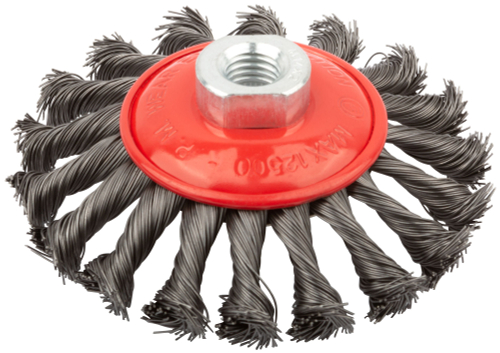 Корщетка-колесо с наклоном, гайка М14, стальная витая проволока 115 мм 39115