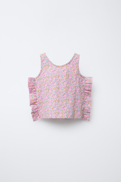 ZARA ТОП С РЕЛЬЕФНЫМ ПРИНТОМ И ВОЛАНАМИ, ЦВЕТ РОЗОВОГО МЕЛА