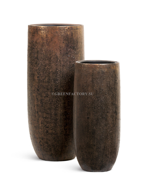 Кашпо TREEZ Effectory - Metal - Высокий округлый конус - Rough с золотой патиной