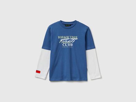 Benetton Футболка с длинным рукавом из 100% хлопка c принтом «Stranger Things», синий