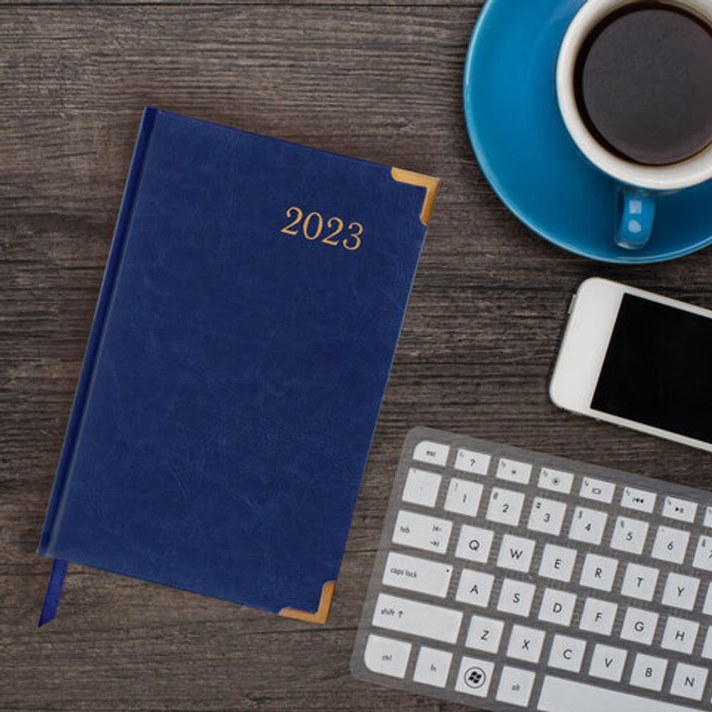 Ежедневник датированный 2023 А5 138x213 мм BRAUBERG "Senator", под кожу, синий, 114063