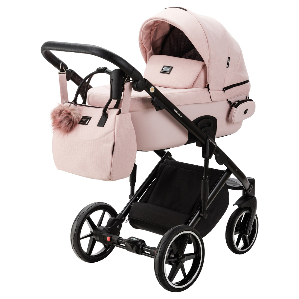 Детская универсальная коляска Adamex LUMI LUX L-PS107 Светло-розовый, светло-розовая экокожа (2в1)