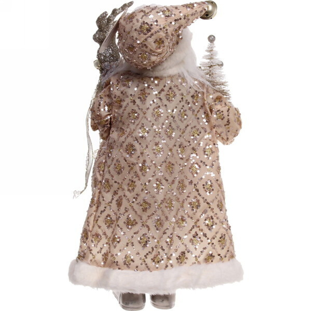 Дед Мороз 45 см в золотой шубе с посохом и ёлкой (без музыки)