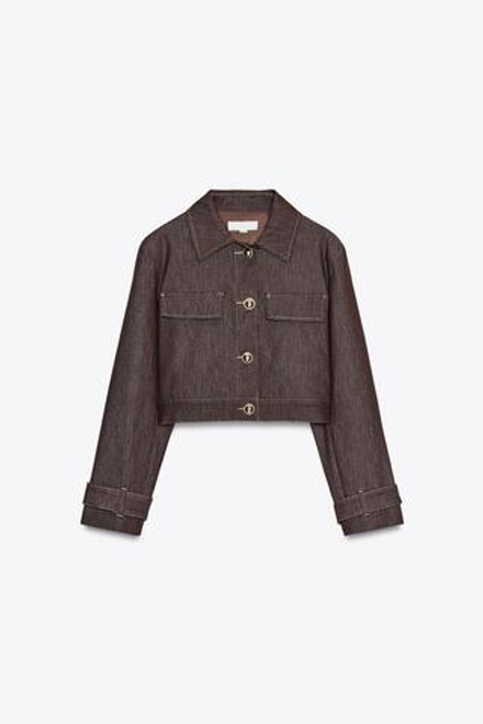 ZARA КОРОТКАЯ КУРТКА С КОНТРАСТНОЙ СТРОЧКОЙ, КОРИЧНЕВЫЙ
