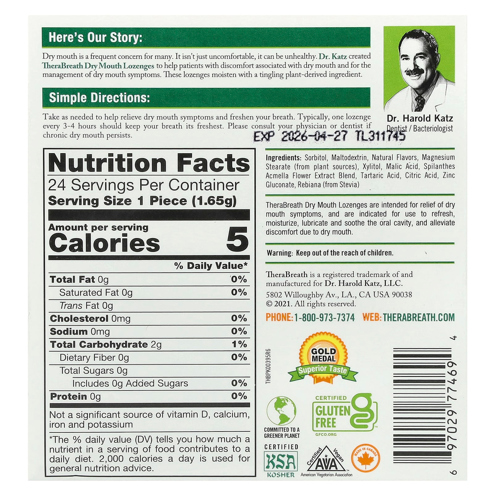 TheraBreath, Леденцы для сухости, ягодные, 24 леденцы без сахара