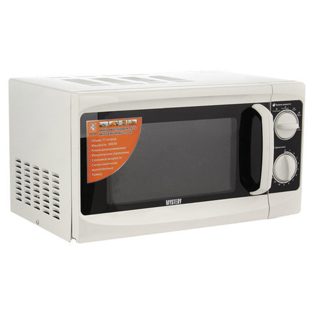 Микроволновая печь MYSTERY MMW-1706, объем 17 л, мощность 800 Вт, механическое управление, таймер, белая