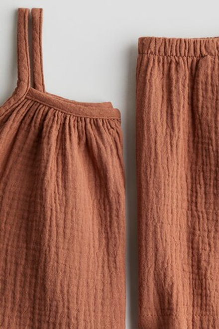 H&M Хлопковый муслиновый комплект из шортов топа, коричневый