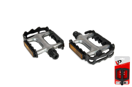 Педали VP MTB алюминиевые, 97 x 63мм, резьба 9/16", подшипники, серебристо-черные(50)