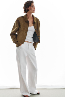 ZARA КОРОТКАЯ КУРТКА ИЗ ИСКУССТВЕННОЙ ЗАМШИ, ТЕМНЫЙ ХАКИ