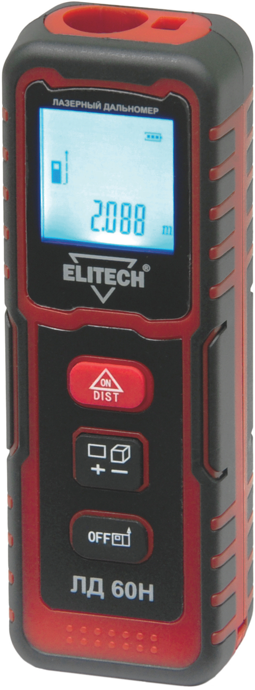 Дальномер лазерный ELITECH ЛД 60Н (2*1.5В(ААА),0.05–60м,точн,±2мм\м,0.1кг,резьба д\штатива,кор)