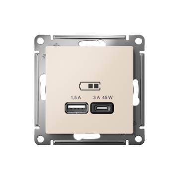 Розетка USB AtlasDesign тип A+C 45Вт QC PD высокоскор. ЗУ механизм беж. SE ATN000229