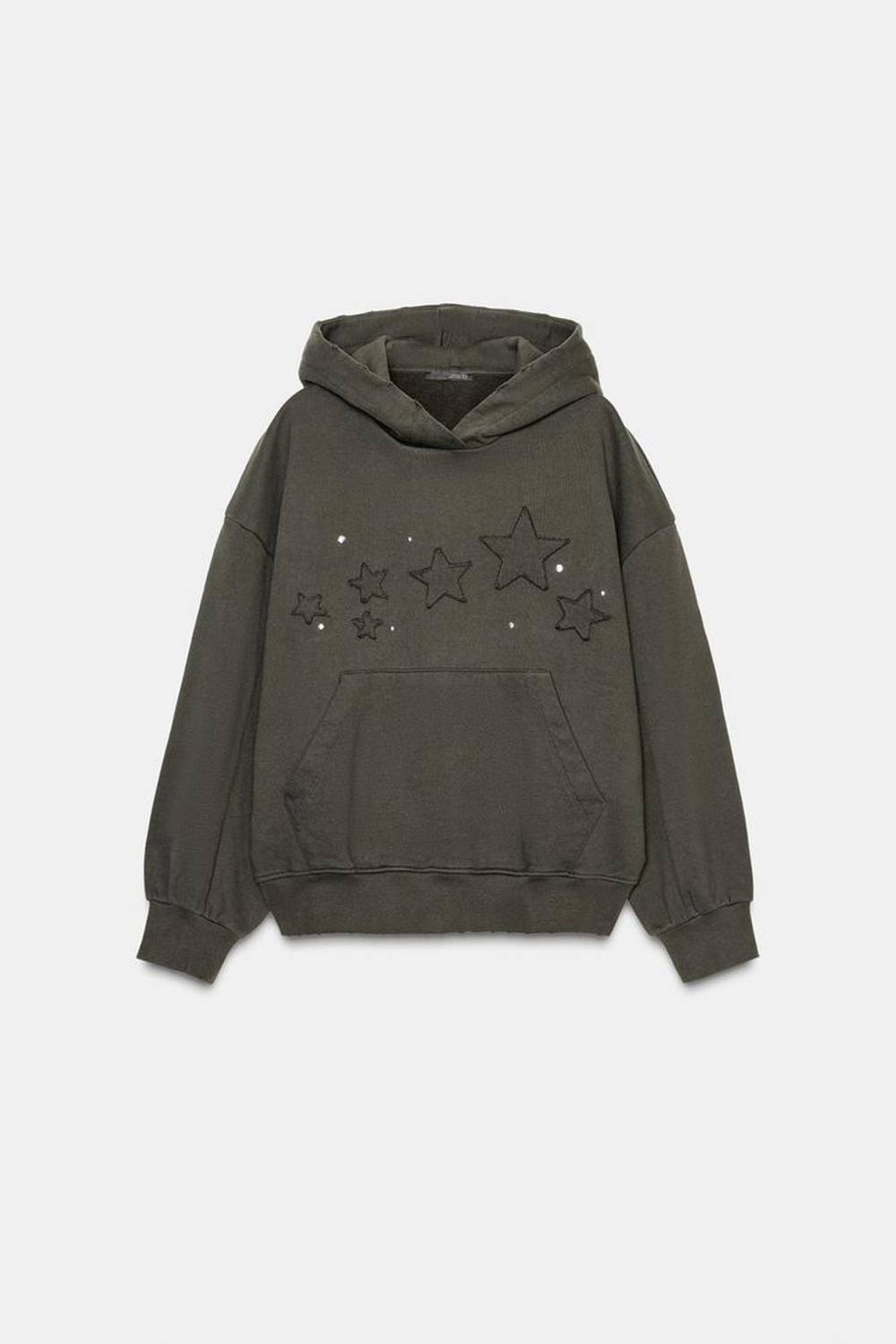 ZARA ТОЛСТОВКА С ЭФФЕКТОМ ПОТЕРТОСТИ, ЗВЕЗДАМИ И ЗАКЛЕПКАМИ, ТЕМНО-КОРИЧНЕВЫЙ