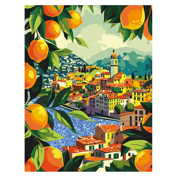 Rəqəmlərlə rəngləmə \  Картина по номерам на холсте с глиттером ТРИ СОВЫ &quot;Средиземноморское побережье&quot;, 30*40 sm