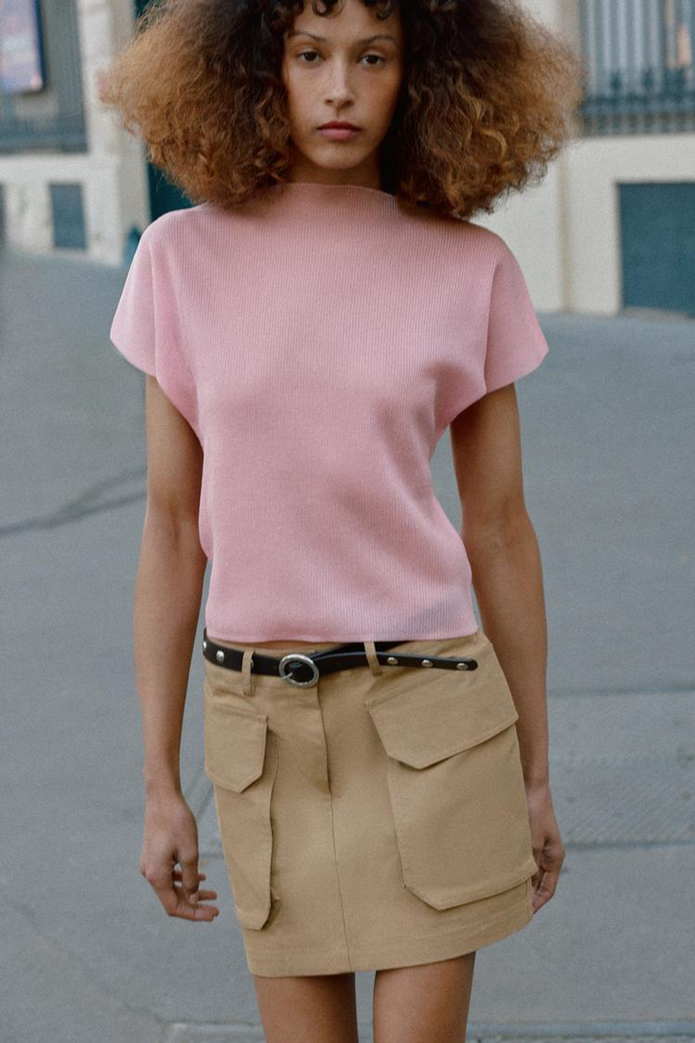 ZARA ТОП В РУБЧИК, НЕОНОВЫЙ РОЗОВЫЙ