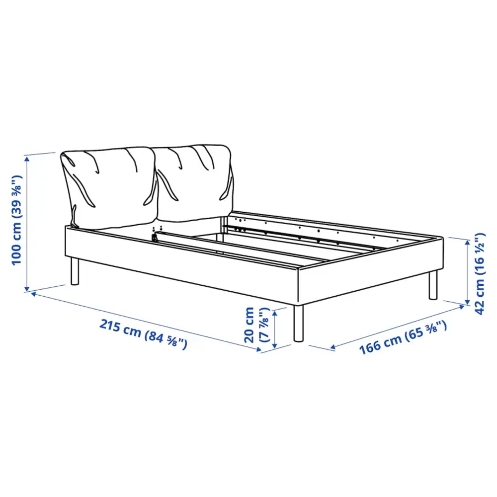 Каркас кровати с мягкой обивкой - IKEA SAGESUND, 200х160 см, серый, САГЕСУНД ИКЕА