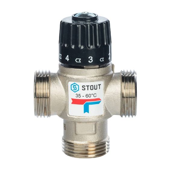 Клапан смесительный термостат STOUT НР 1&quot; 35-60С KV 1,6 28928