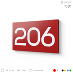 Номер на дверь 206, табличка на дверь для офиса, квартиры, кабинета, аудитории, склада, красная 120х70 мм, Айдентика Технолоджи