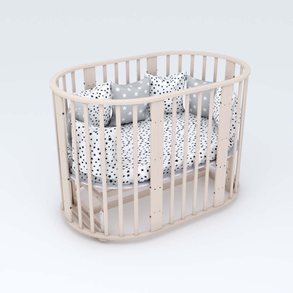 Детская кроватка для новорожденных Babyroom Мишка 7 в 1 с мятником, круглая/овальная