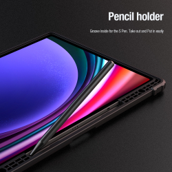Чехол книжка синего цвета от Nillkin для планшета Samsung Galaxy Tab S9 Ultra и Tab S10 Ultra, серия Bumper Pro Case-Multi Angle Folding Style, с защитной шторкой для камеры