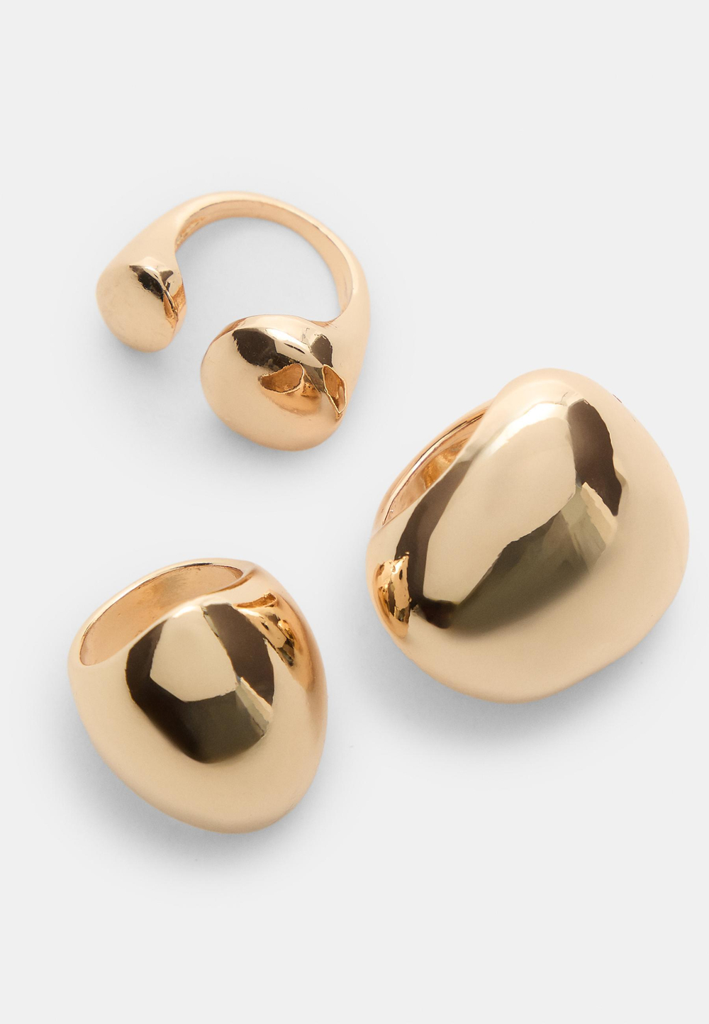 STRADIVARIUS Набор из 3 макси объемных колец, золотой