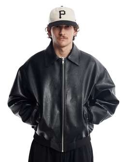 Кожаный Бомбер в черном цвете