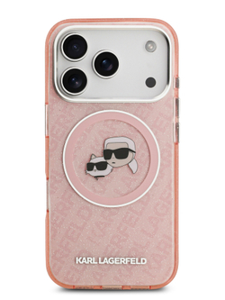 Lagerfeld для iPhone 17 Pro Max чехол IML NFT Karl&Choup Head on logo Metal Cam Hard Pink (MagSafe)