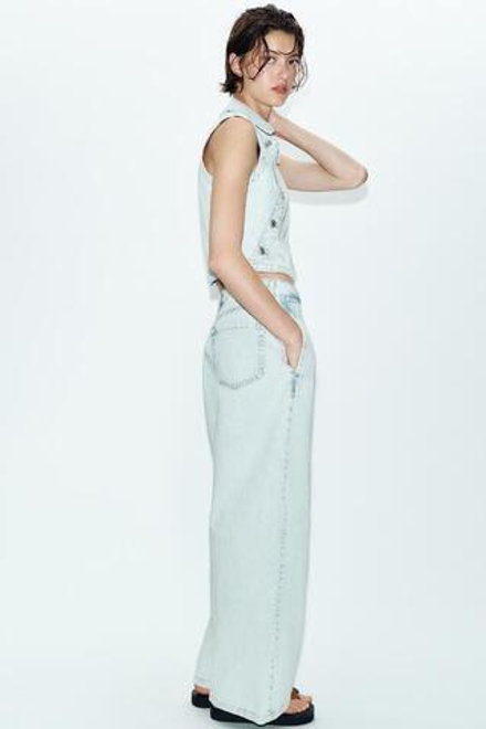 ZARA ДЖИНСЫ Z1975 С НИЗКОЙ ПОСАДКОЙ И ПЕРЕКРЕСТНЫМ ПОЯСОМ, ГОЛУБОЙ