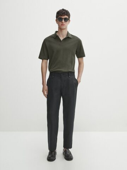 Massimo Dutti Поло из хлопка с короткими рукавами, хаки
