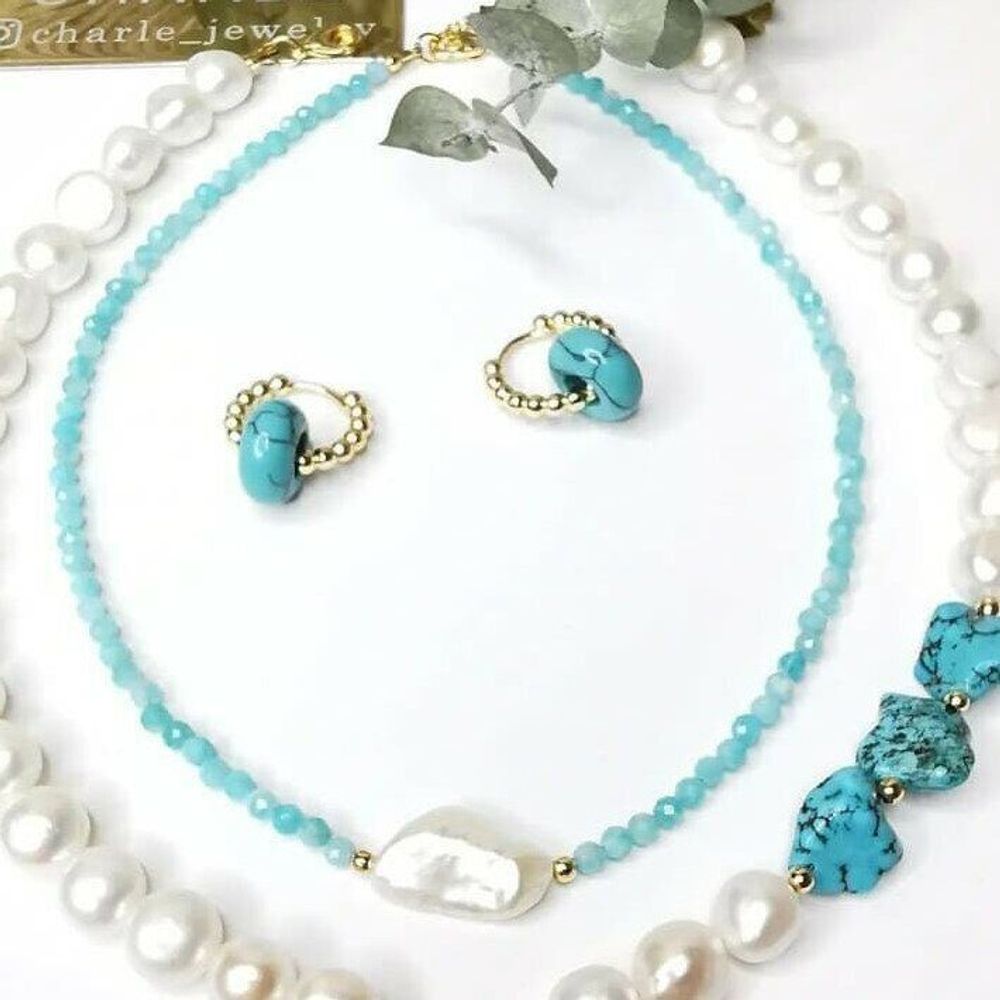 Чокер из амазонита с речной жемчужиной