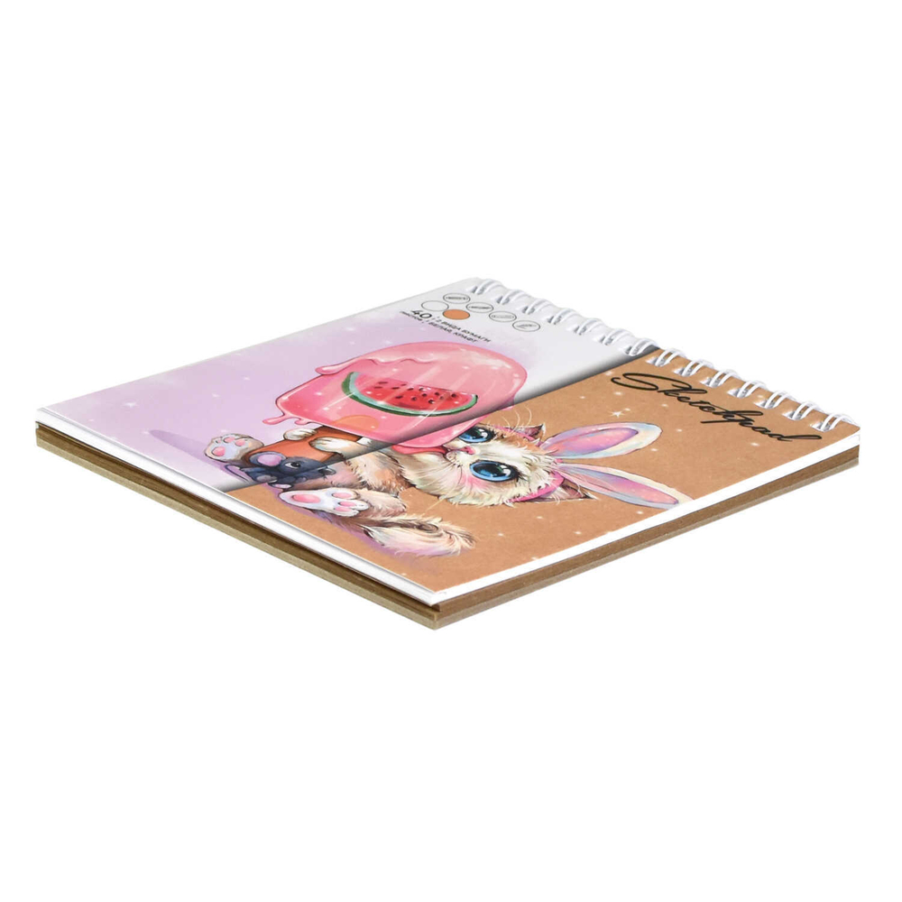 Скетчпад 125х150 мм, 40 л, блок - белый офсет, крафт-бумага 80 г/м², арт. 62773 СЛАДКОЕЖКА /обложка полноцветная печать, гребень по короткой стороне, матовая ламинация,