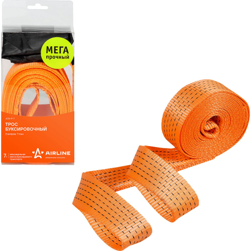 Трос буксировочный для автомобиля лента без крюков 7 т 5 м с сумкой для хранения AIRLINE ATR-P-7