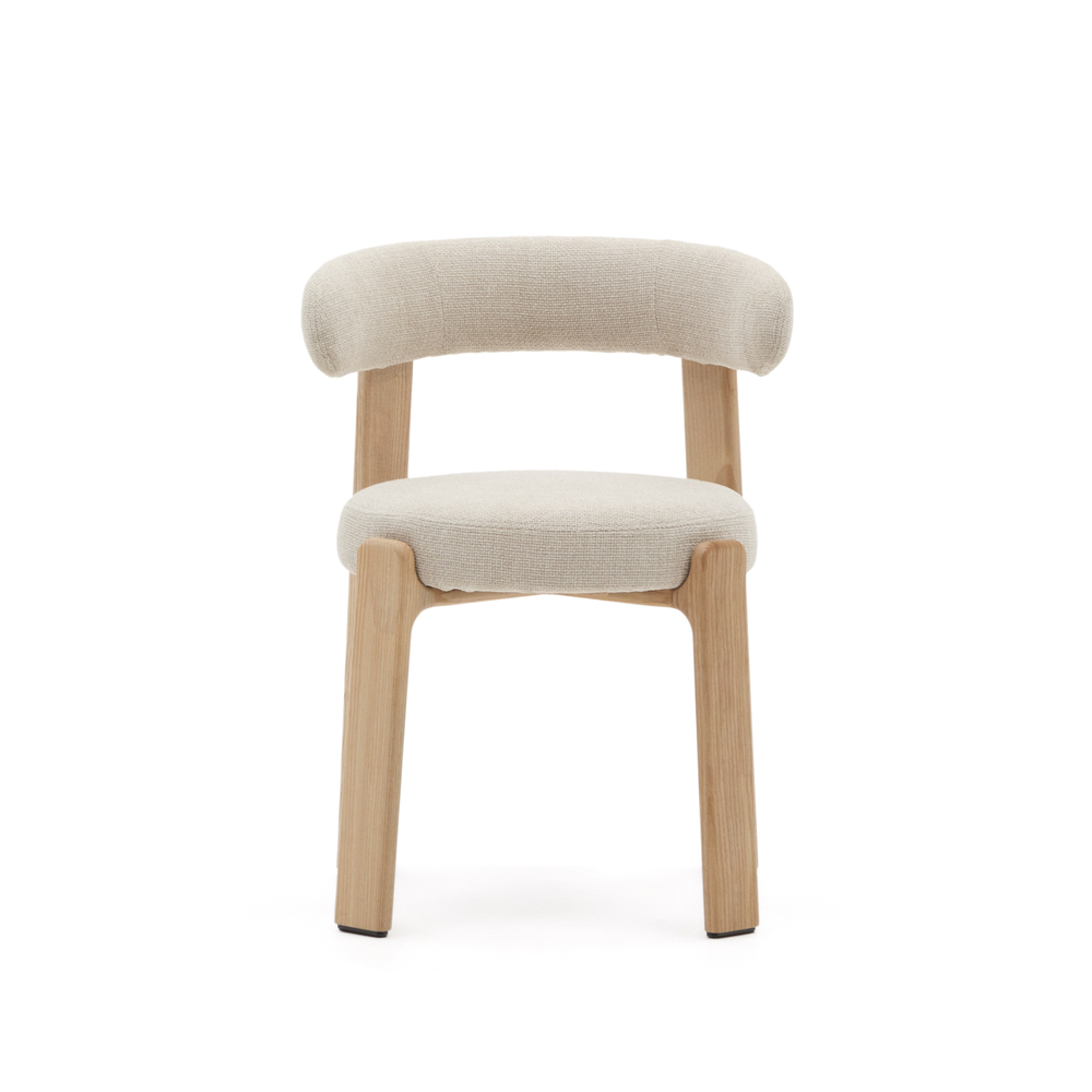 Granite Стул на 4 ножках из бежевого шенилла и массива ясеня в натуральной отделке