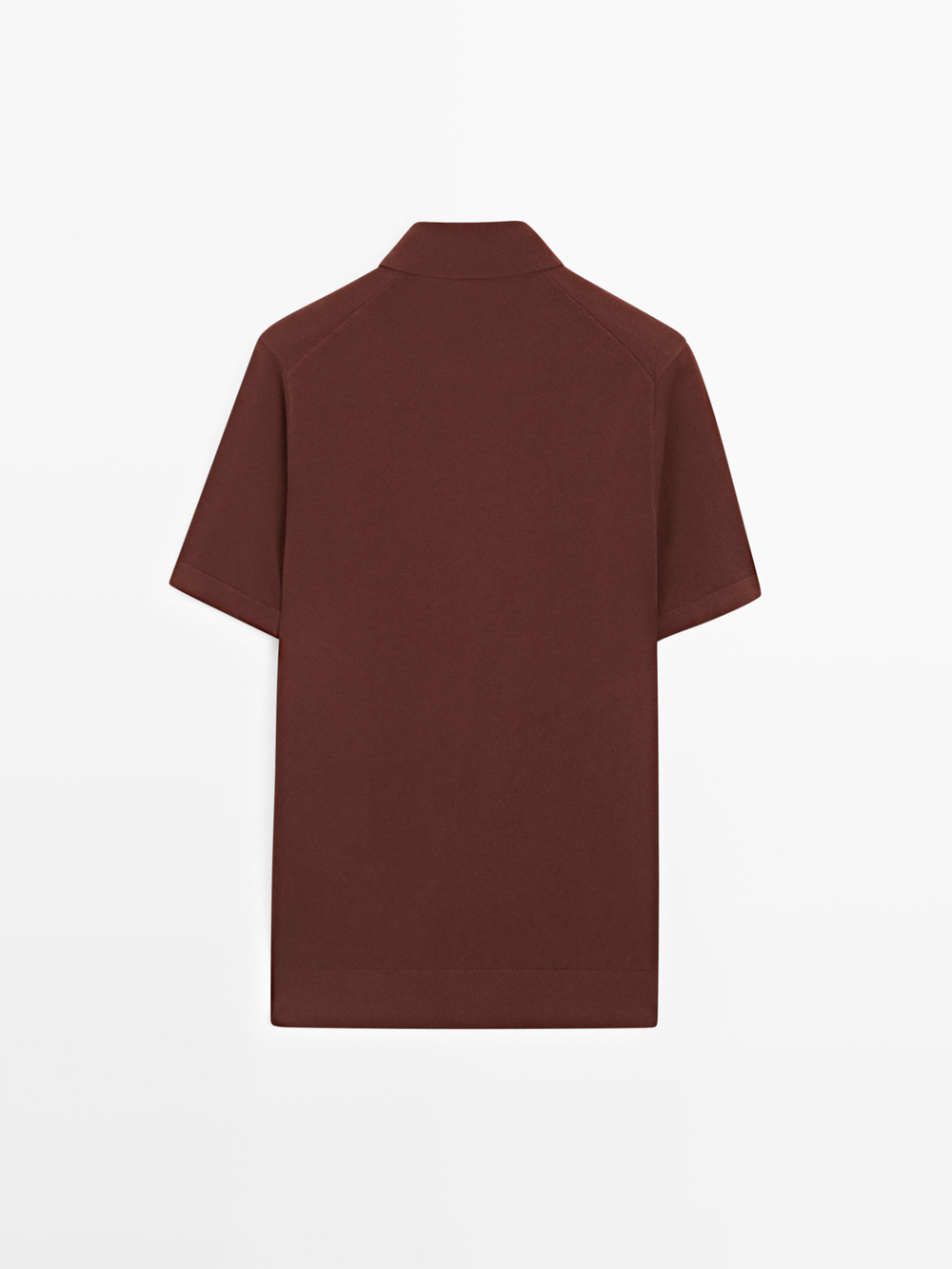 Massimo Dutti Вязаная футболка-поло с V-образным вырезом, красное дерево