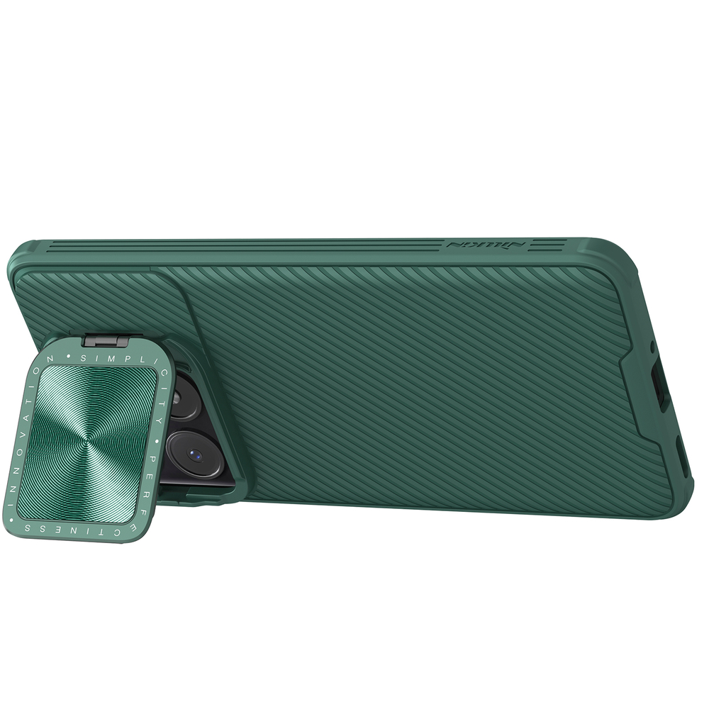 Чехол зеленого цвета (Deep Green) от Nillkin для Xiaomi Poco F6 Pro с металлической откидной крышкой и поддержкой магнитной беспроводной зарядки MagSafe, серия CamShield Prop Magnetic