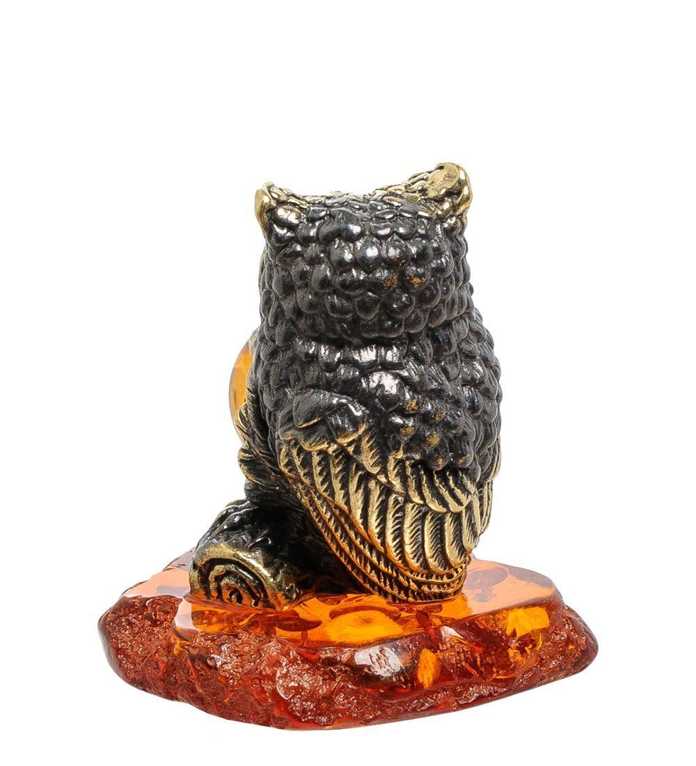 Народные промыслы AM-1798 Фигурка «Птица Филин на пне» (латунь, янтарь)