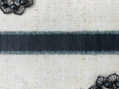 Лента отделочная с люрексом и бахромой, ш. 2,5 см, чёрный с серебром