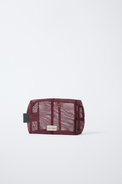 ZARA НЕСЕССЕР ИЗ СЕТЧАТОЙ ТКАНИ, БОРДОВО-КРАСНЫЙ