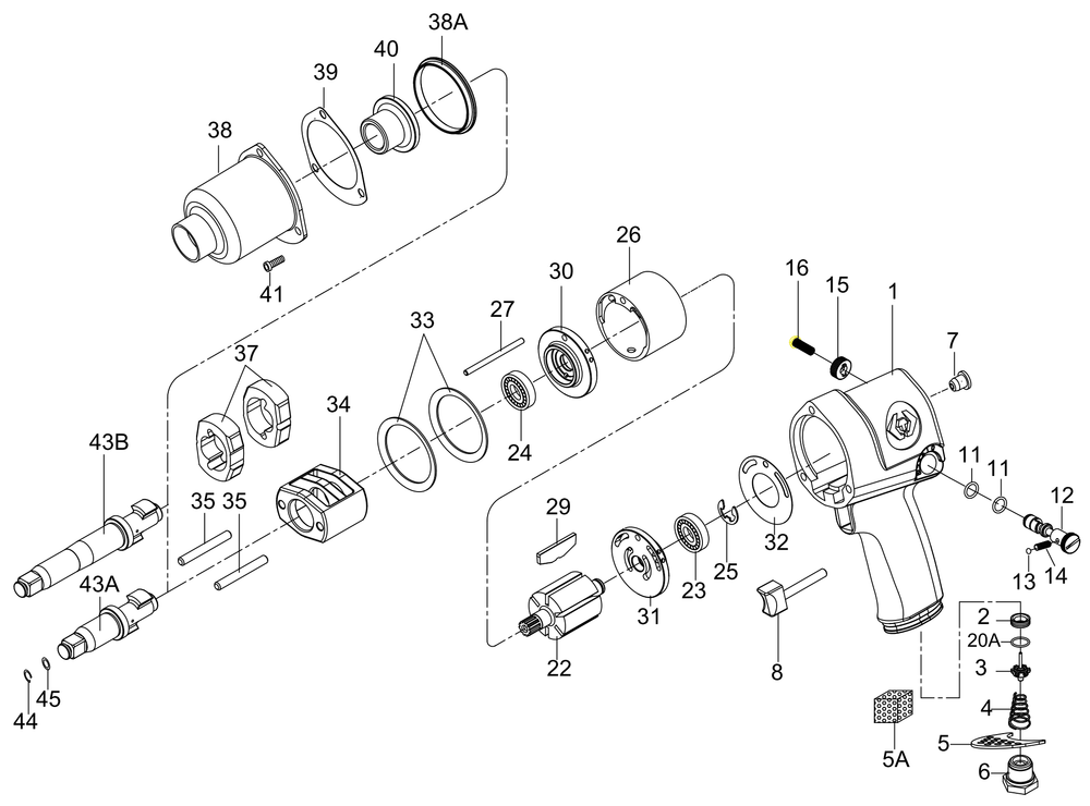 KING TONY (33411-BTK3) Ремкомплект для гайковертов 33411-050, 33481-095, ось в комплекте