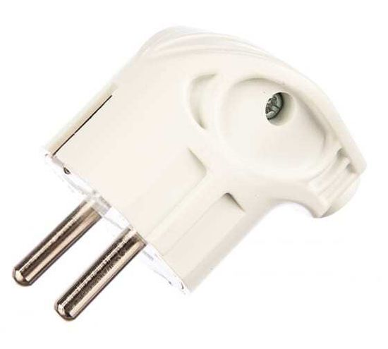 Вилка MAKEL угловая с ушком с/з белая 16А 250В