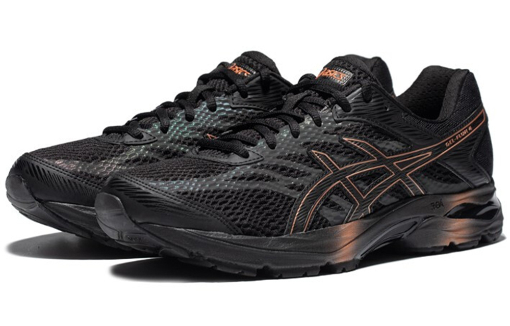 Asics Gel-Flux 4 comfortable mesh fabric, synthetic leather, shock absorption, non-slip, wear-resistant, breathable, wrapping, lightweight, low-cut casual running shoes, men's black copper