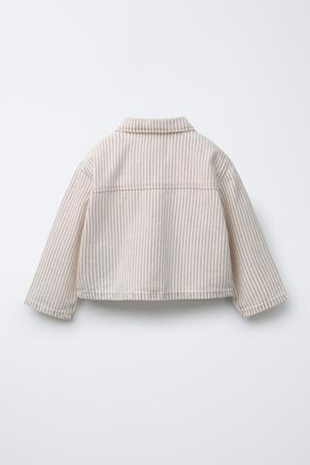 ZARA КУРТКА ИЗ ТВИЛА В ПОЛОСКУ С БАНТАМИ, ЭКРЮ