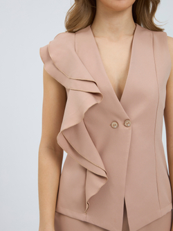 Костюм нарядный двойка брючный с жилеткой бежевый