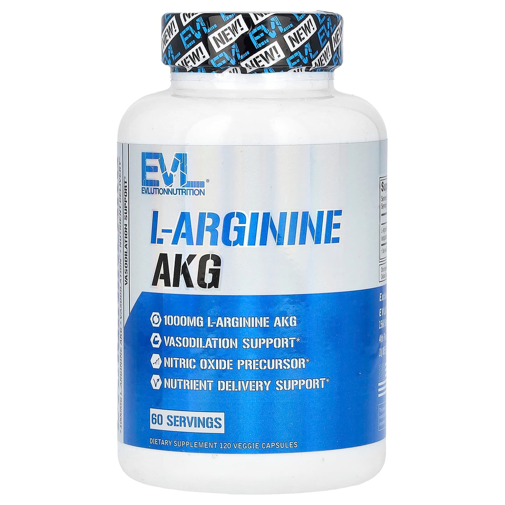 EVLution Nutrition, L-аргинина АКГ, 120 растительных капсул (500 мг в 1 капсуле)