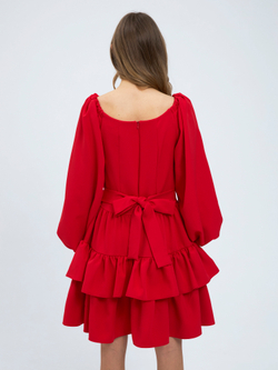 Платье праздничное ярусное с воланами для девочки красное