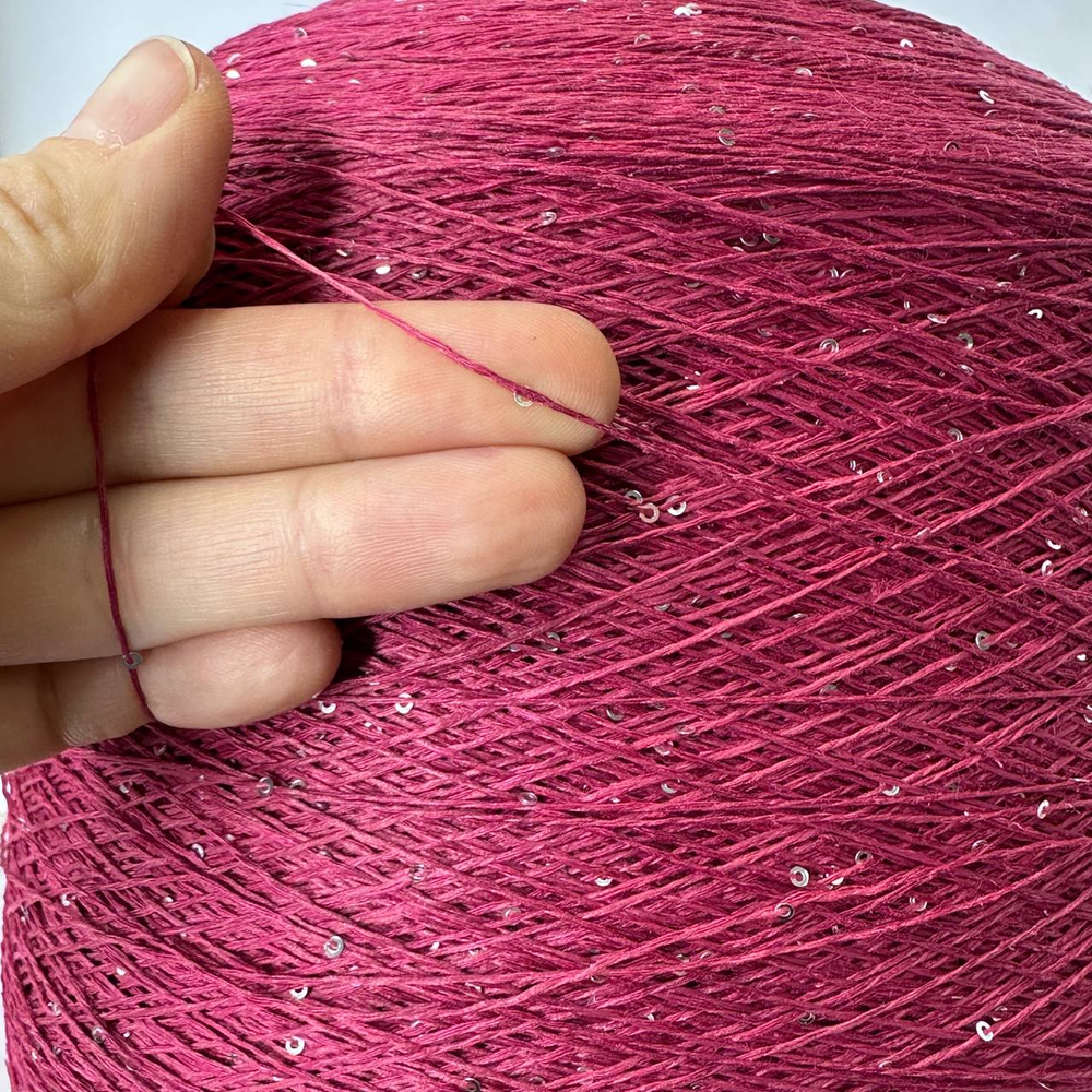 LINETTE PAILLETES - 80% лен, 20% п/а, микропайетки 2мм, ; 450м\100гр; цвет: малиновый смузи, пайетки серебро MP